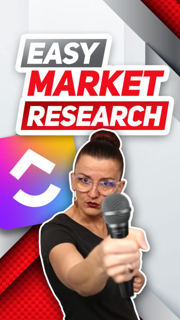 Easy market research in Clickup - Yvi poitning a microphone in your face