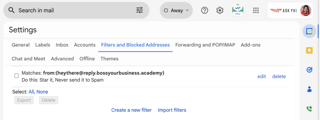 whitelist in gmail step 2 Find Filters and Blocked Addresses
